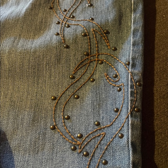 Harley Davidson Bootcut Flare Designer Biker Denim Jeans - Womens 8 embellished - Picture 2 of 7